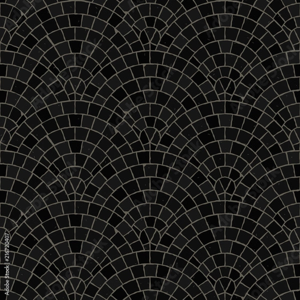 Obraz Seamless mosaic floor pattern. Black pavement stone tiles. Geometric mediterranean texture.