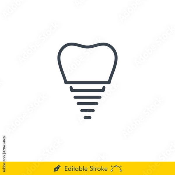 Fototapeta Tooth Implant Icon / Vector - In Line / Stroke Design