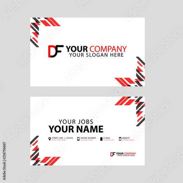 Fototapeta Business card template in black and red. with a flat and horizontal design plus the DF logo Letter on the back.