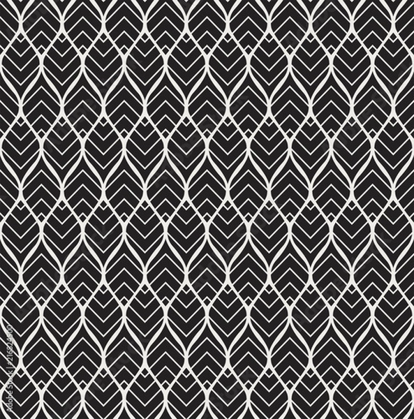 Fototapeta Vector Leaves Seamless Pattern. Abstract Grid Background. Geometric texture.