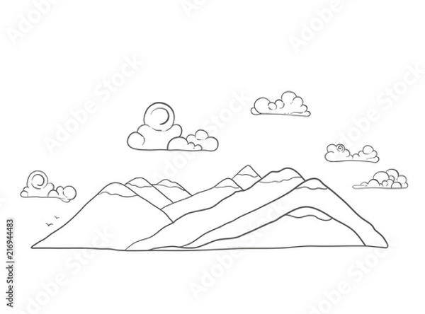 Obraz mountains and clouds lineart illustration 