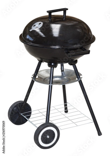 Fototapeta Black Trolley Charcoal BBQ Barbecue Grilll on white with clipping path included