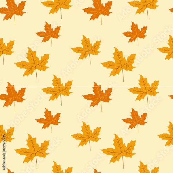 Fototapeta Seamless pattern of autumn leaves. Various veined leaves on white background.