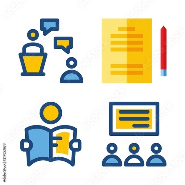 Obraz 4 teacher icons vector set. studying and lecture