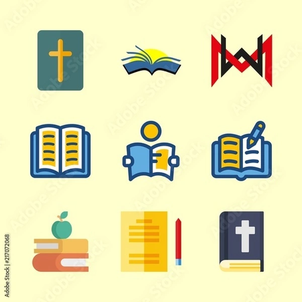 Obraz library icons set. brochure, needle, image and man graphic works