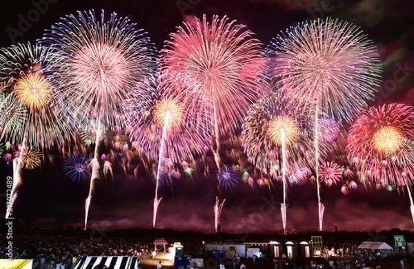 Obraz 山形酒田花火は最上川河口で行われます。