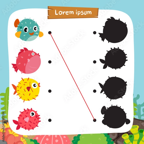 Obraz puffer fish matching game vector design