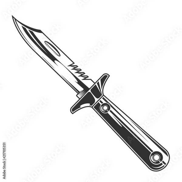 Fototapeta Vintage monochrome stainless combat knife concept isolated vector illustration