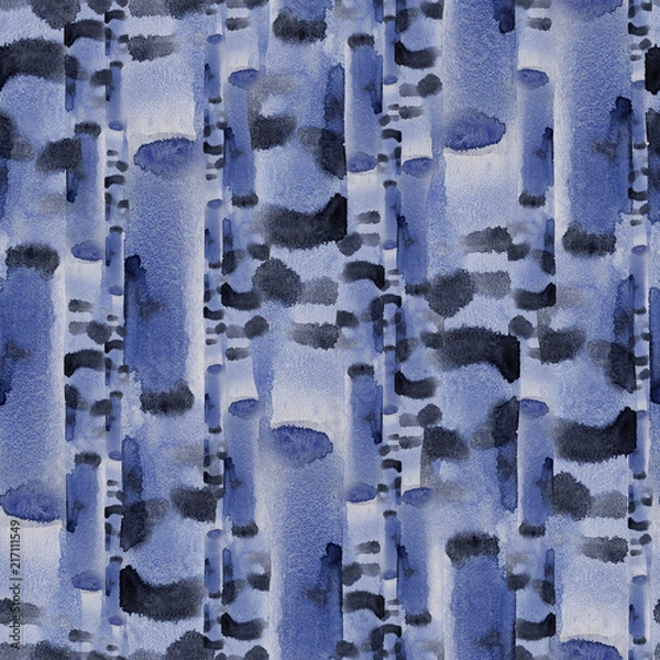 Obraz Decorative, wooden, dark collage. Forest, birch pattern. Rustic fence. Watercolor. Illustration