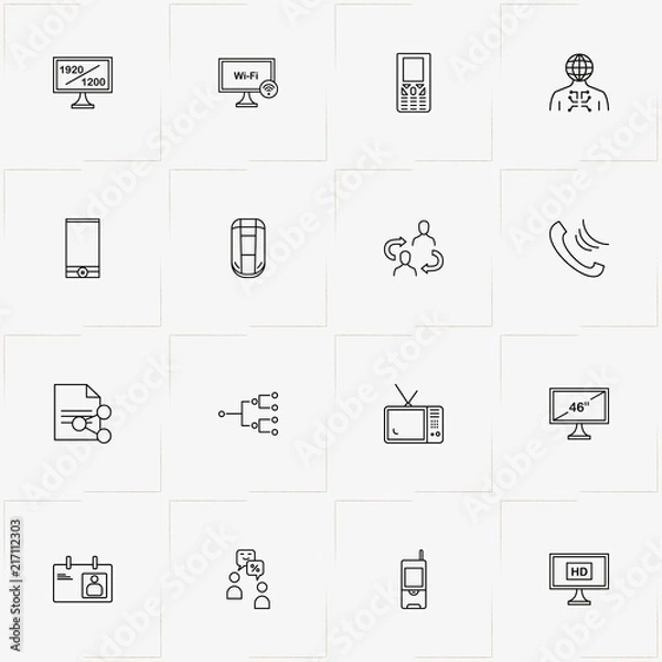 Fototapeta Communications line icon set with file transfer, local network and television