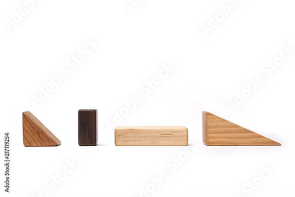 Fototapeta wood block make a something stacked  isolated white.