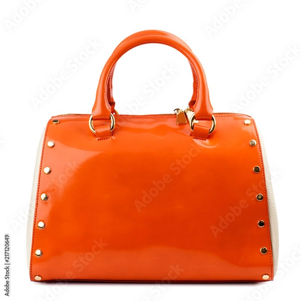 Obraz Orange handbag isolated on white background.