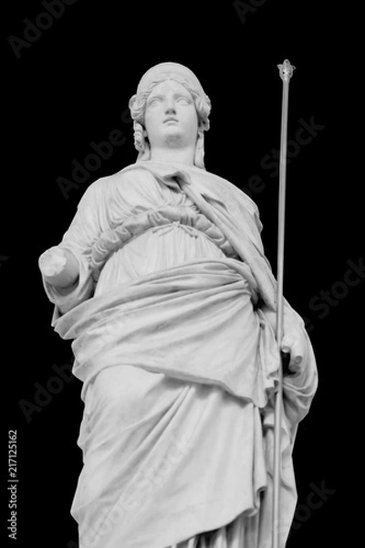 Fototapeta Ancient statue of the goddess of wisdom and victory Athena isolated on black background.