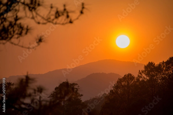 Obraz sunset and silhouette mountain forest 