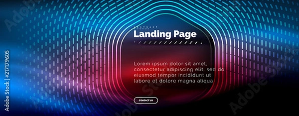Fototapeta Neon glowing techno hexagon shape lines, hi-tech futuristic abstract background, landing page template
