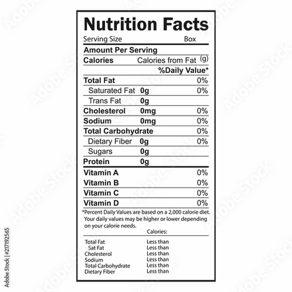 Fototapeta Nutrition Facts information. Information about the amount of fats, calories, carbohydrates