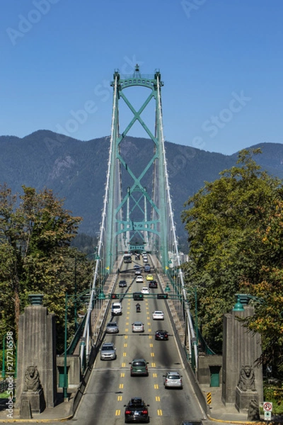 Fototapeta lions gate bridge front view from stanley park on a sunny summer day