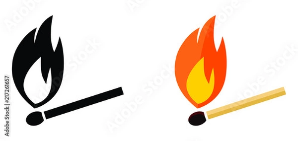 Fototapeta Simple burning match icon. Black and white, color version.