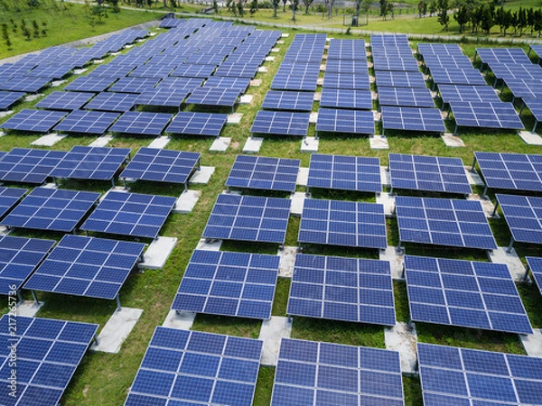 Fototapeta Top view of solar power panel plant