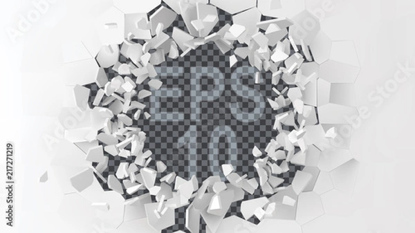 Obraz eksplodująca ściana z wolnym obszarem pośrodku dla dowolnego obiektu lub tła. Ilustracja wektorowa w stylu 3D.