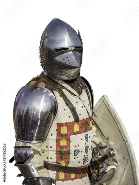 Fototapeta Front view of portuguese medieval knight isolated