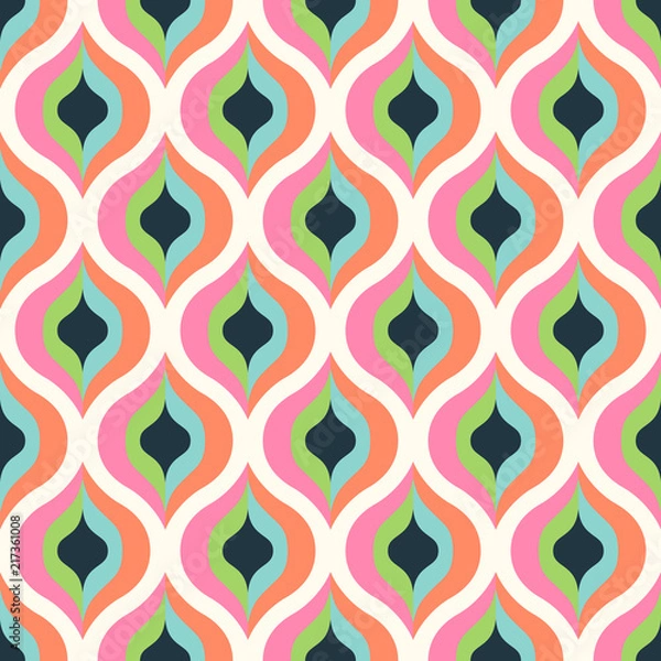 Fototapeta Geometric abstract seamless pattern background. Colorful shapes of curves and circles. Square composition, modern trend design