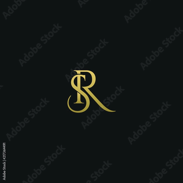 Fototapeta Unique modern elegant SR black and gold color initial based letter icon logo