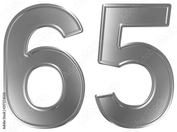 Fototapeta Numeral 65, sixty five, isolated on white background, 3d render