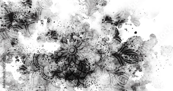 Obraz Abstract mandala graphic design and watercolor digital art painting for ancient geometric concept background