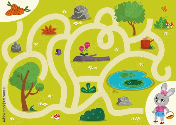 Obraz Rabbit  Maze Game for Children. Vector illustration.