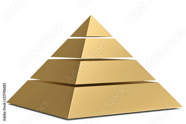 Fototapeta Golden pyramid isolated on white background 3D illustration.