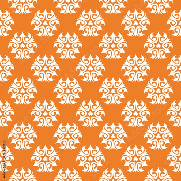 Fototapeta White floral seamless pattern on orange background