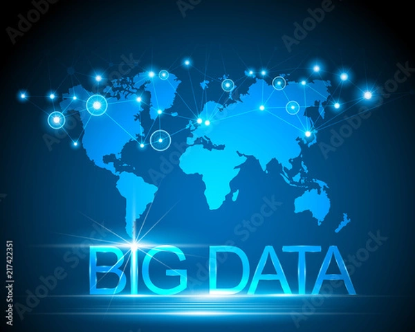 Fototapeta Big data concept and world map with connection digital network system background,Vector illustration.