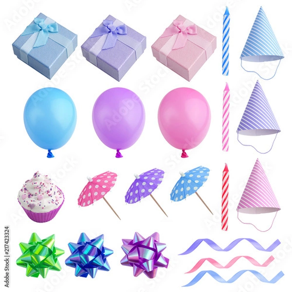 Fototapeta Set of birthday party elements isolated on white