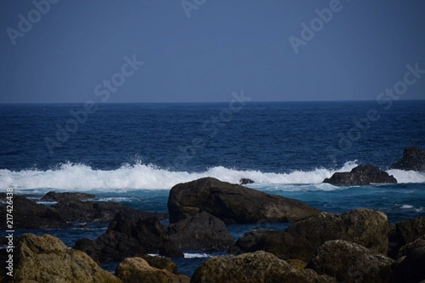 Fototapeta 岩場の波しぶき