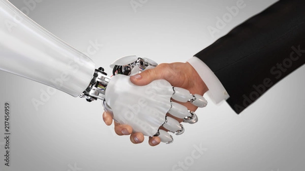 Fototapeta Robot and Man Shaking Hands. 3d render
