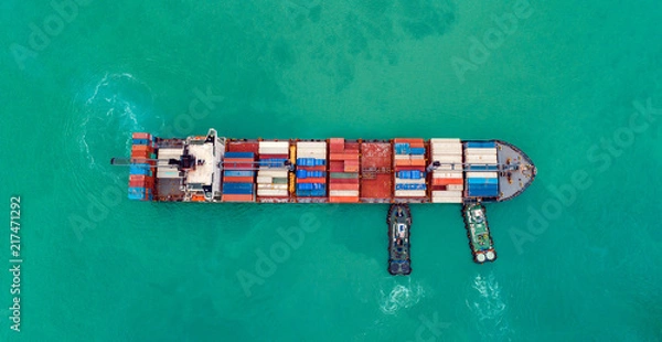 Obraz Aerial view cargo ship or shipping container for import export and transportation background.