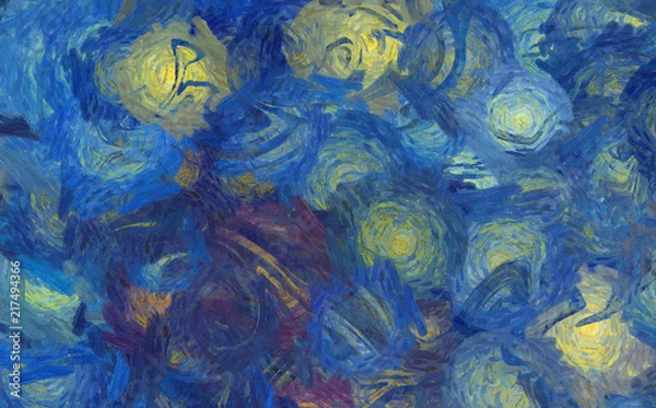 Fototapeta Abstract texture background. Digital painting in Vincent Van Gogh style artwork. Hand drawn artistic pattern. Modern art. Good for printed pictures, postcards, posters or wallpapers and textile print.