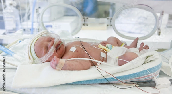 Obraz premature newborn baby in incubator