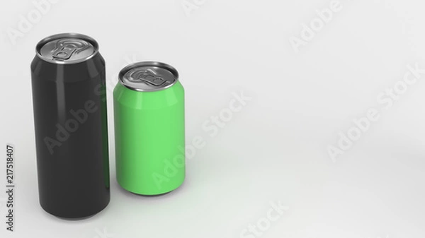 Obraz Big black and small green aluminum soda cans mockup