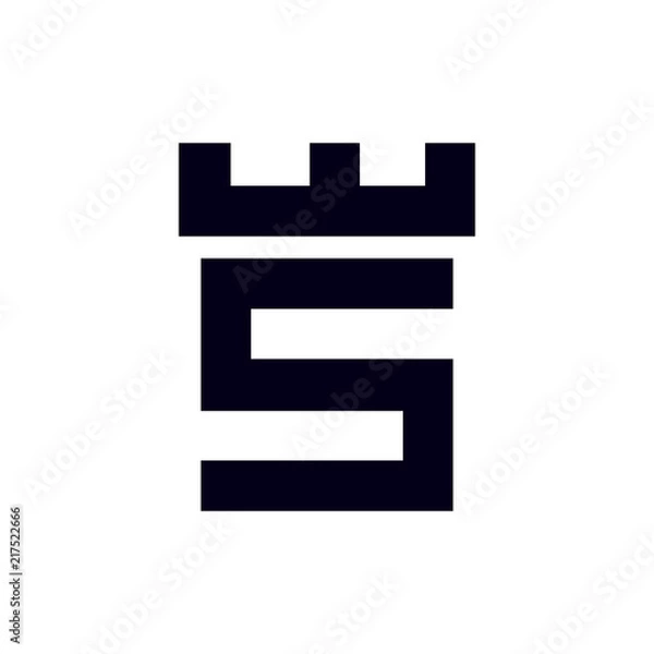 Fototapeta Fortress castle initial S logo template vector