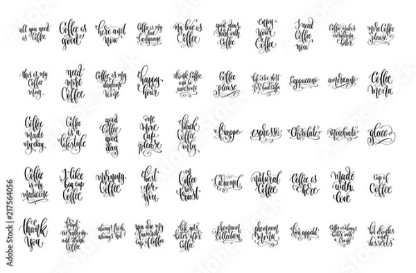 Fototapeta set of 50 hand lettering quotes about coffee drink for coffee sh