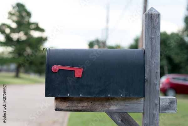 Fototapeta Mailbox with flag down