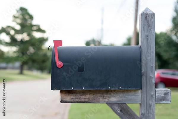 Fototapeta Mailbox with flag up