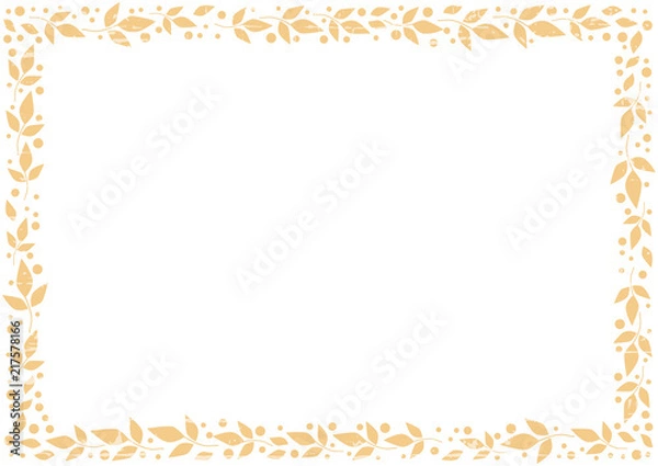 Fototapeta White background with decorative frame of orange leaves and dots and texture for decoration, scrapbooking paper, sheet of book or notebook, wedding invitation, greeting card, text, family tree