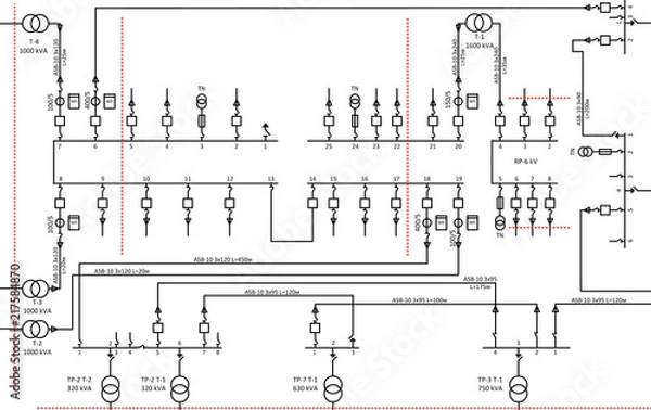 Obraz Electric wiring diagram for power transformers
