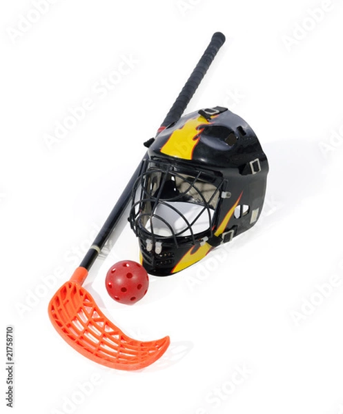 Obraz floorball stick, helmet and ball