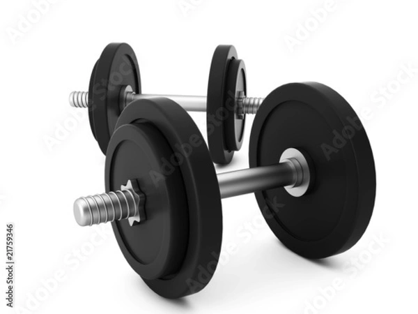 Fototapeta 3d render of two dumbbells on white