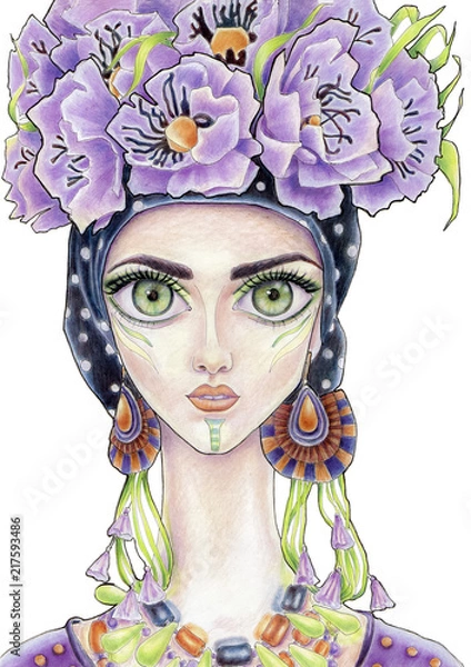 Obraz The girl with flower wreath in color (24)