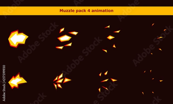 Fototapeta Fire weapon muzzle animation frames for cartoon game
